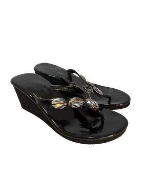 Black Patent Leather Wedge Sandals With Crystal Accents mob Wife
